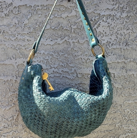 RARE FOSSIL‎ Woven Leather Hobo Bag - Picture 4 of 12